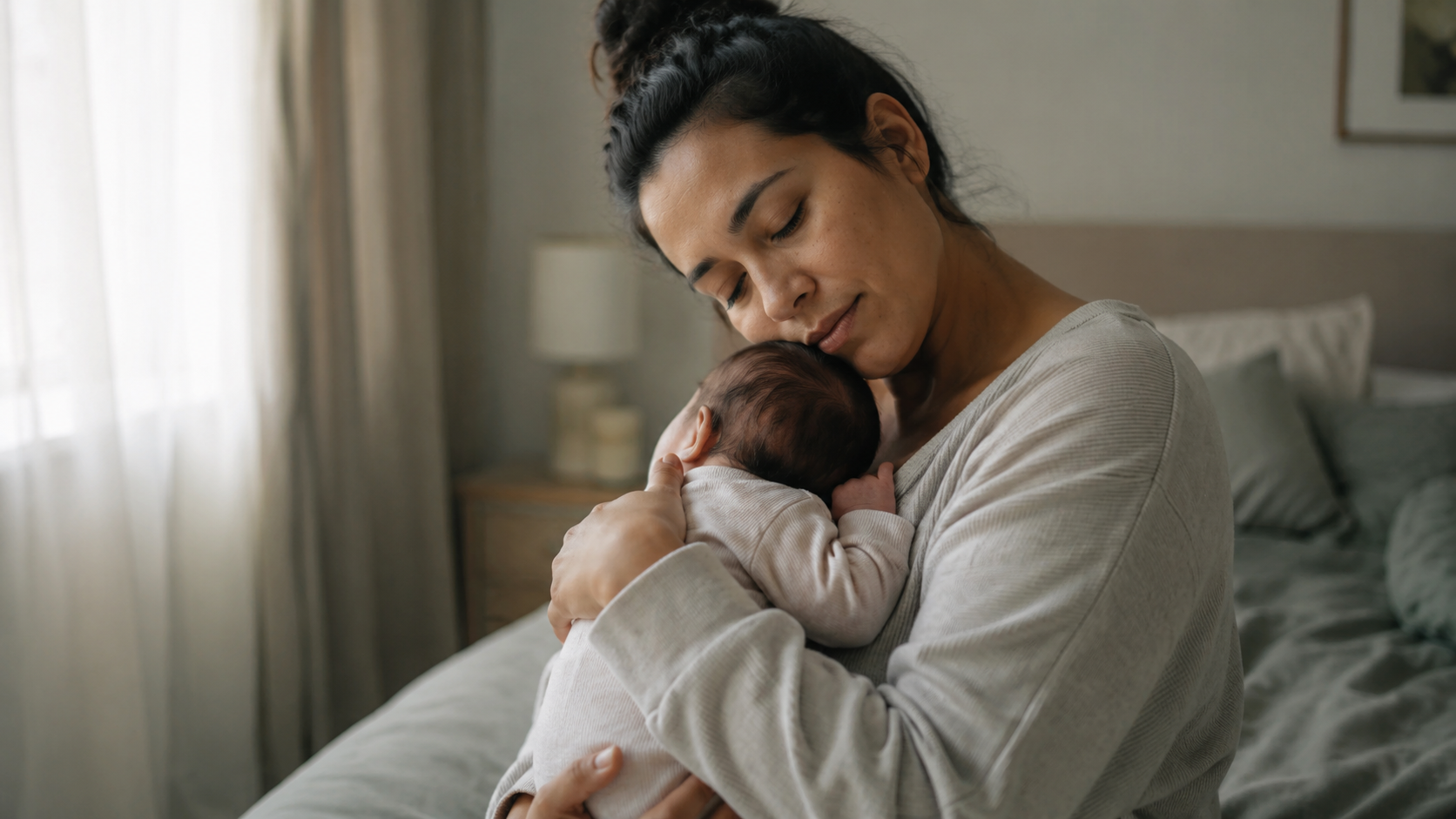 A parent cradling their newborn