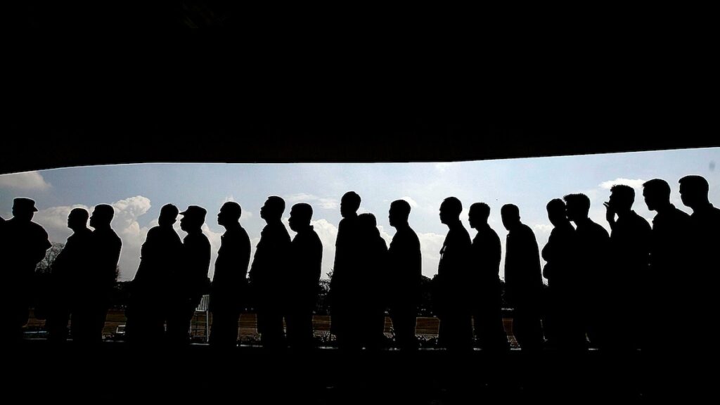 Line of people queueing